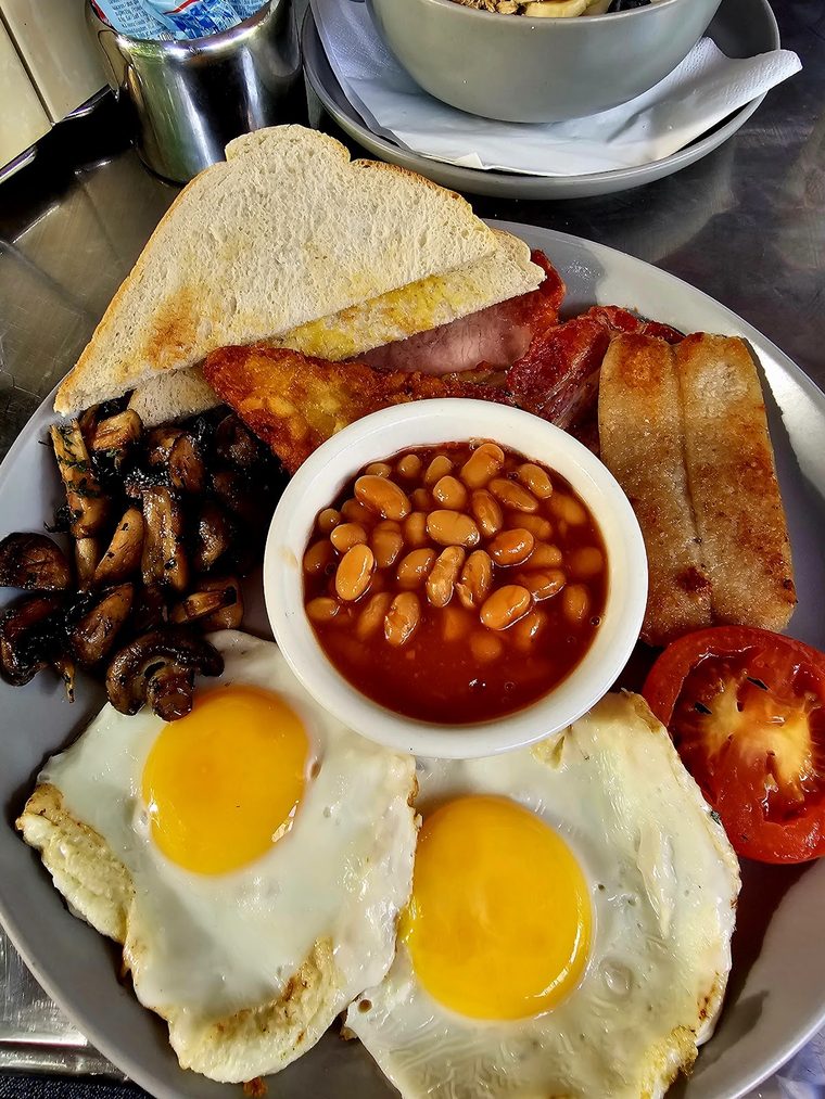 Full English breakfast seen from above